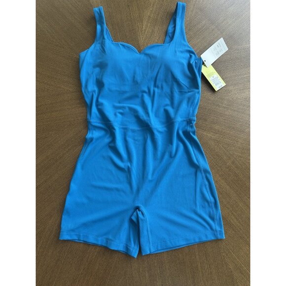 NEW Women's Brushed Sculpt Rib Short Active Bodysuit - All In Motion Blue Size M - Picture 1 of 5